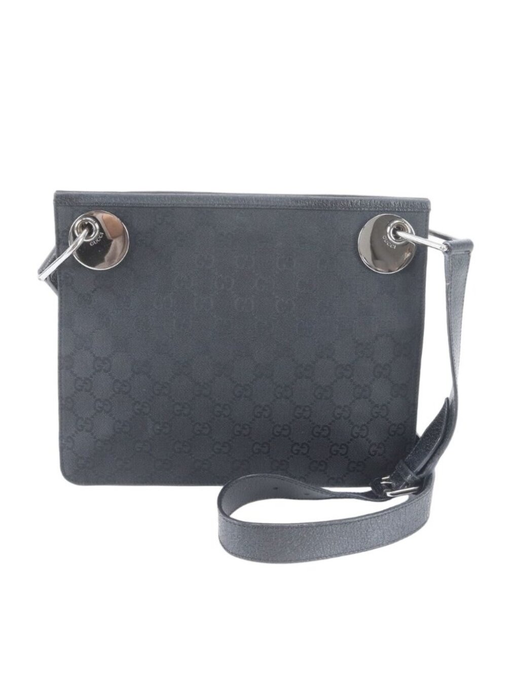 Gucci GG Canvas Leather Shoulder Bag Crossbody Hand Black